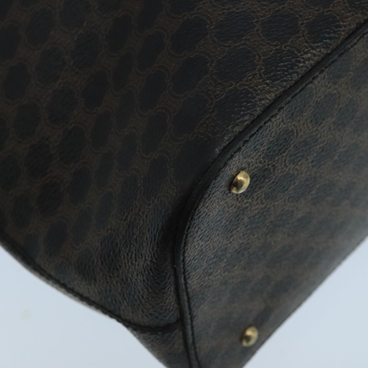 CELINE Macadam Canvas Hand Bag PVC Leather Black Gold Auth 104108