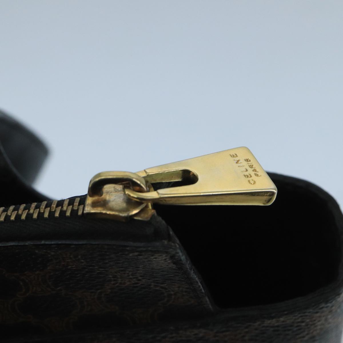 CELINE Macadam Canvas Hand Bag PVC Leather Black Gold Auth 104108