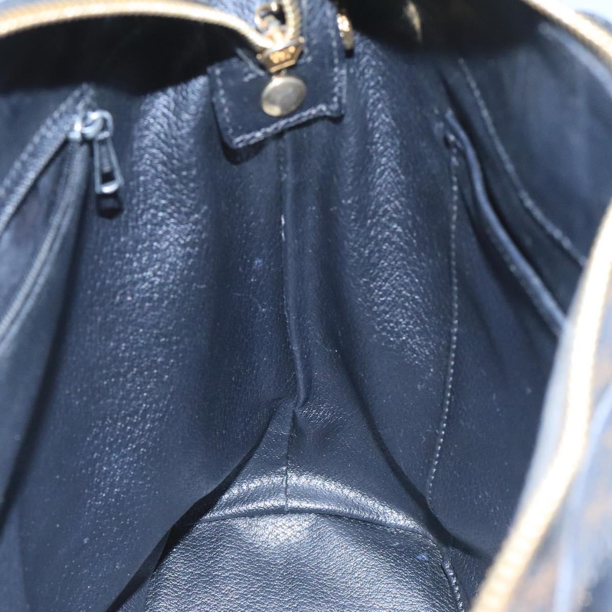 CELINE Macadam Canvas Hand Bag PVC Leather Black Gold Auth 104108