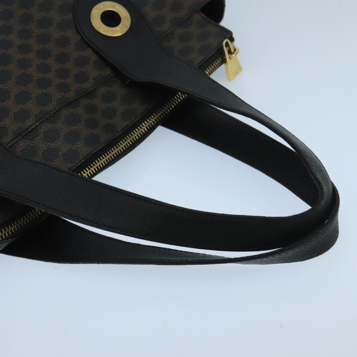CELINE Macadam Canvas Hand Bag PVC Leather Black Gold Auth 104108
