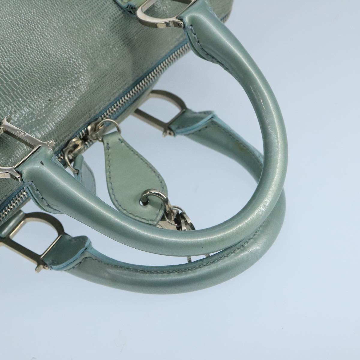 Christian Dior Boston Bag Suede Light Blue Silver Auth 104114