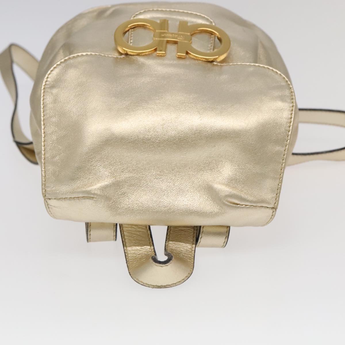 Salvatore Ferragamo Gancini Backpack Leather Gold Auth 104143