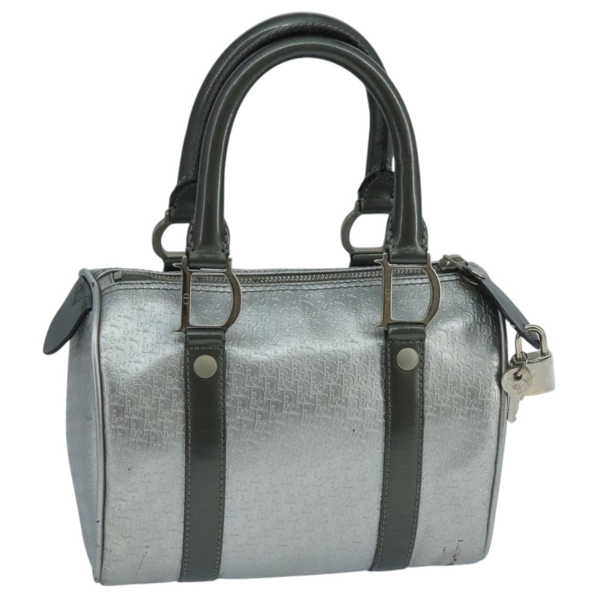 Christian Dior Trotter Canvas Hand Bag Silver Auth 104146