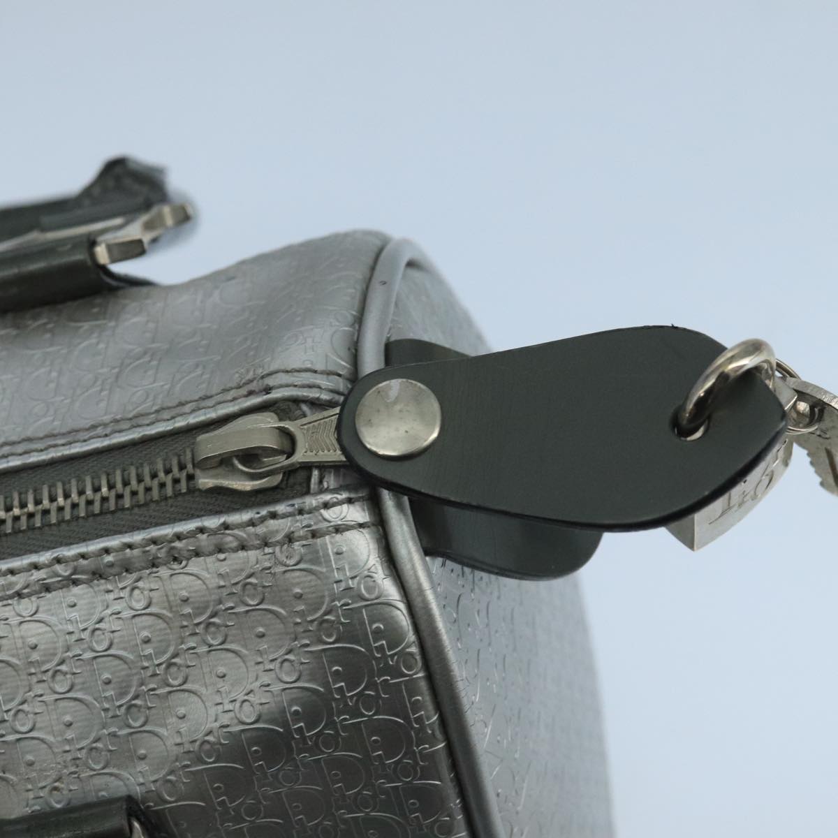 Christian Dior Trotter Canvas Hand Bag Silver Auth 104146