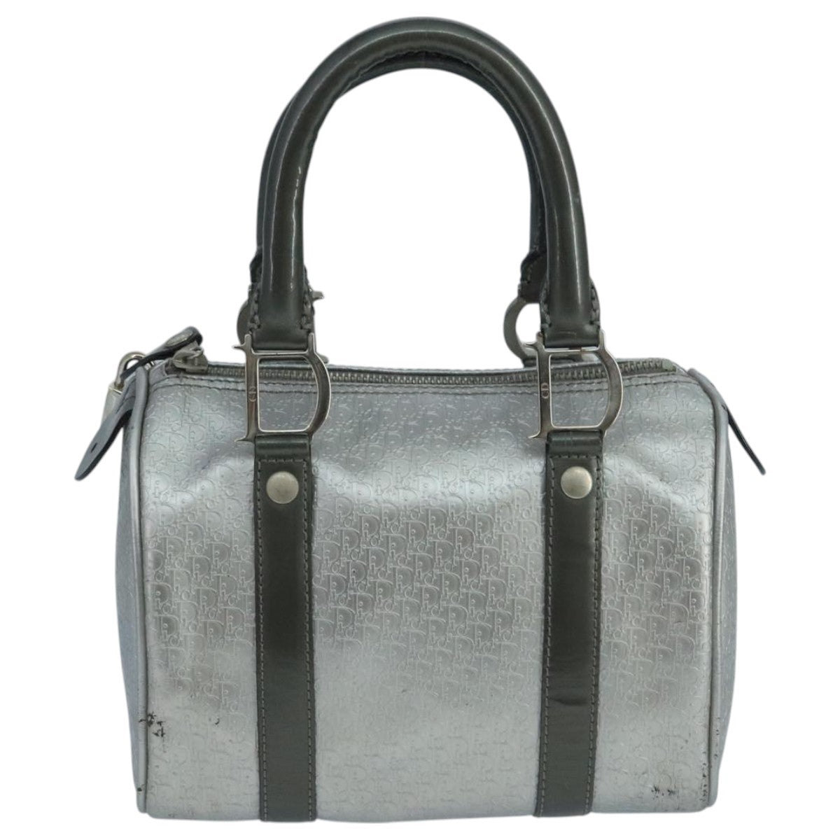 Christian Dior Trotter Canvas Hand Bag Silver Auth 104146