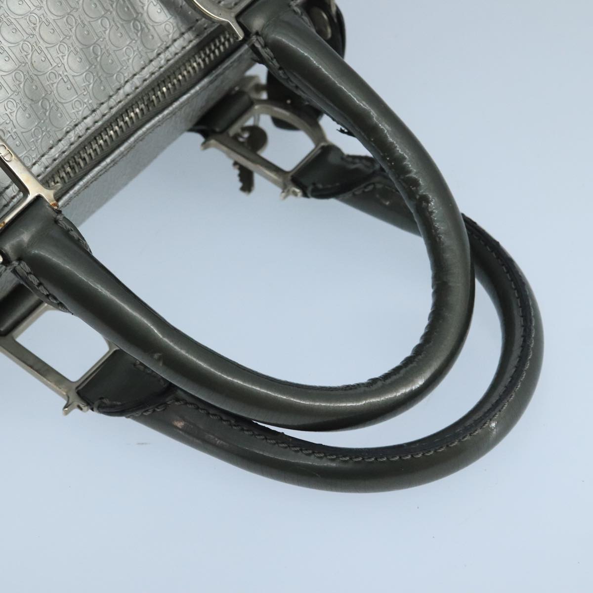 Christian Dior Trotter Canvas Hand Bag Silver Auth 104146