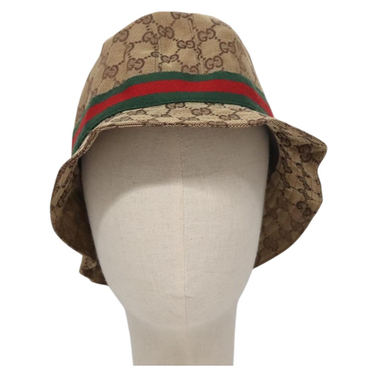 GUCCI GG Canvas Bucket Hat Web Sherry Line L Beige Green Red Auth 104161