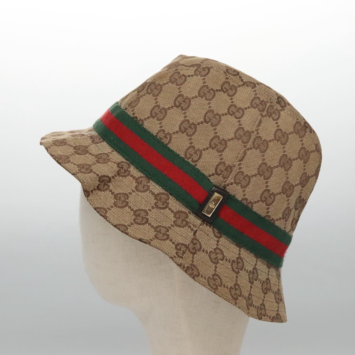 GUCCI GG Canvas Bucket Hat Web Sherry Line L Beige Green Red Auth 104161