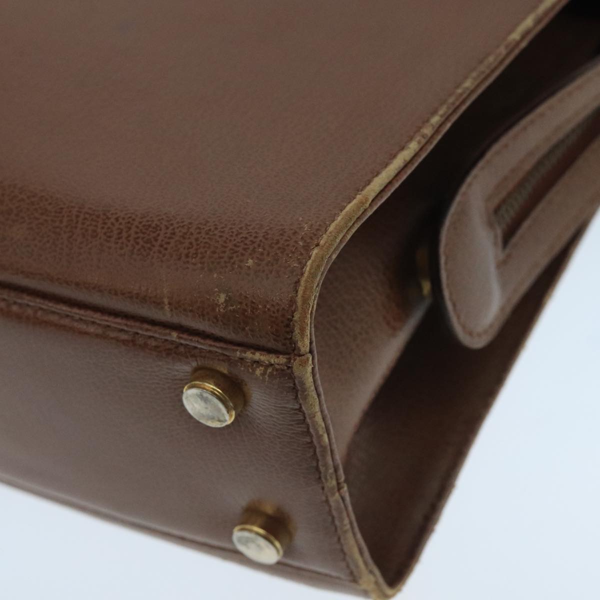 Salvatore Ferragamo Hand Bag Leather Brown Gold Auth 104228