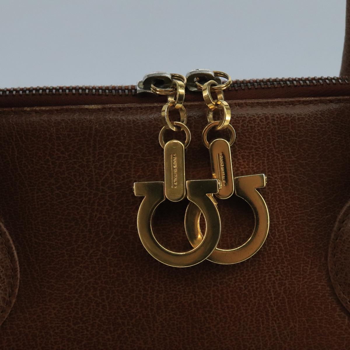 Salvatore Ferragamo Hand Bag Leather Brown Gold Auth 104228