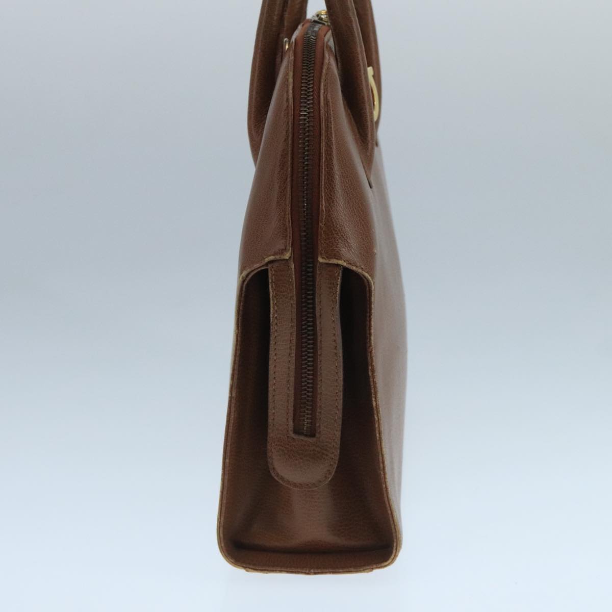 Salvatore Ferragamo Hand Bag Leather Brown Gold Auth 104228