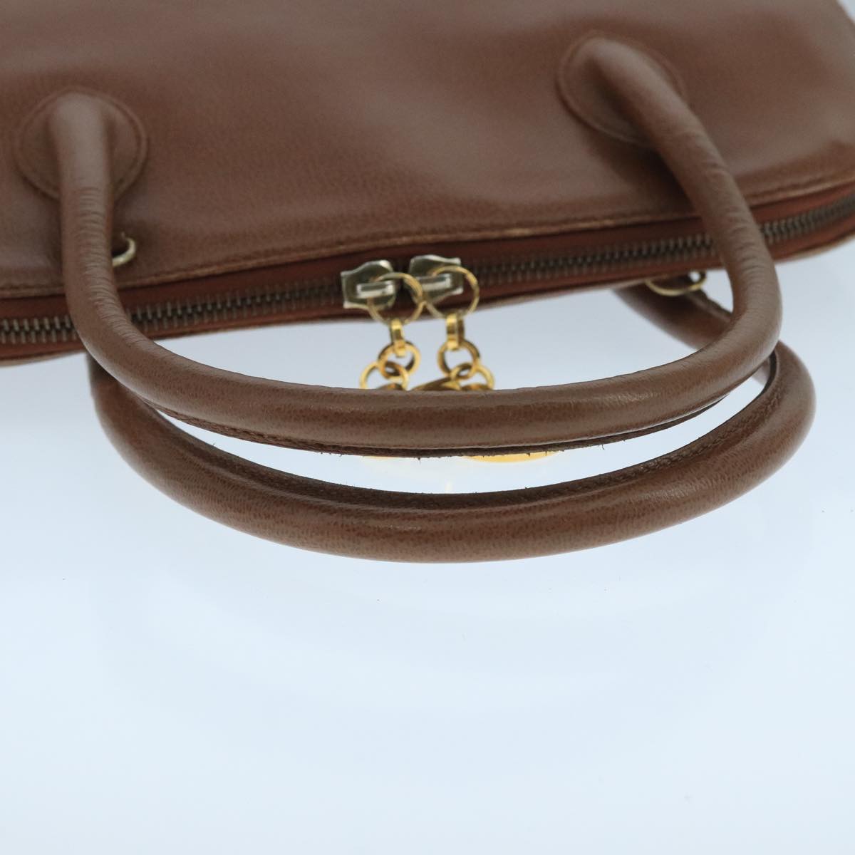 Salvatore Ferragamo Hand Bag Leather Brown Gold Auth 104228