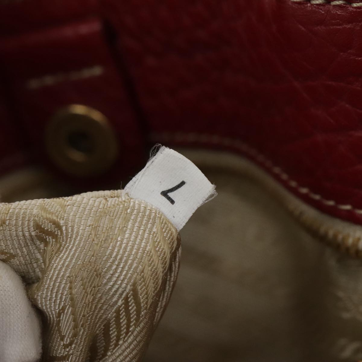 PRADA Chain Tote Bag Canvas Beige Gold Auth 104231