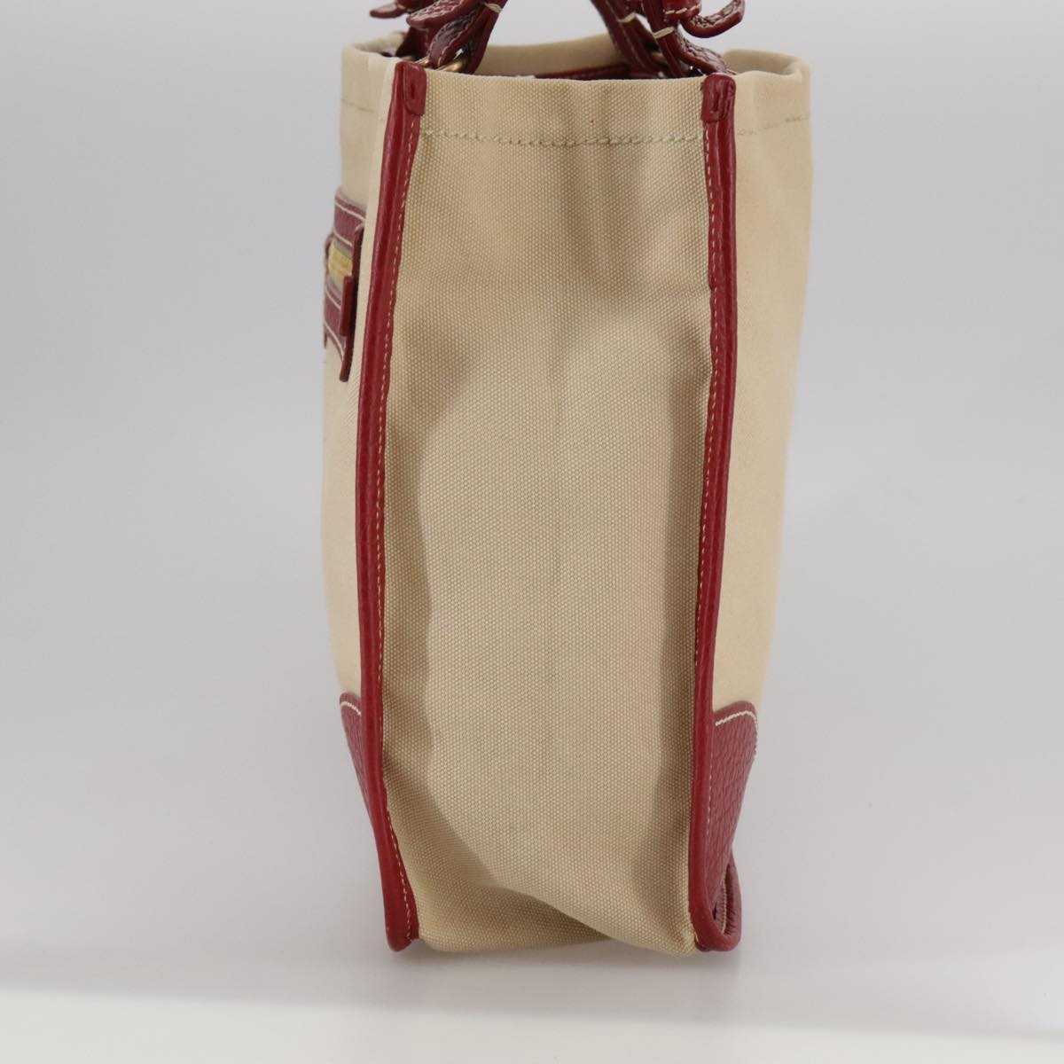 PRADA Chain Tote Bag Canvas Beige Gold Auth 104231