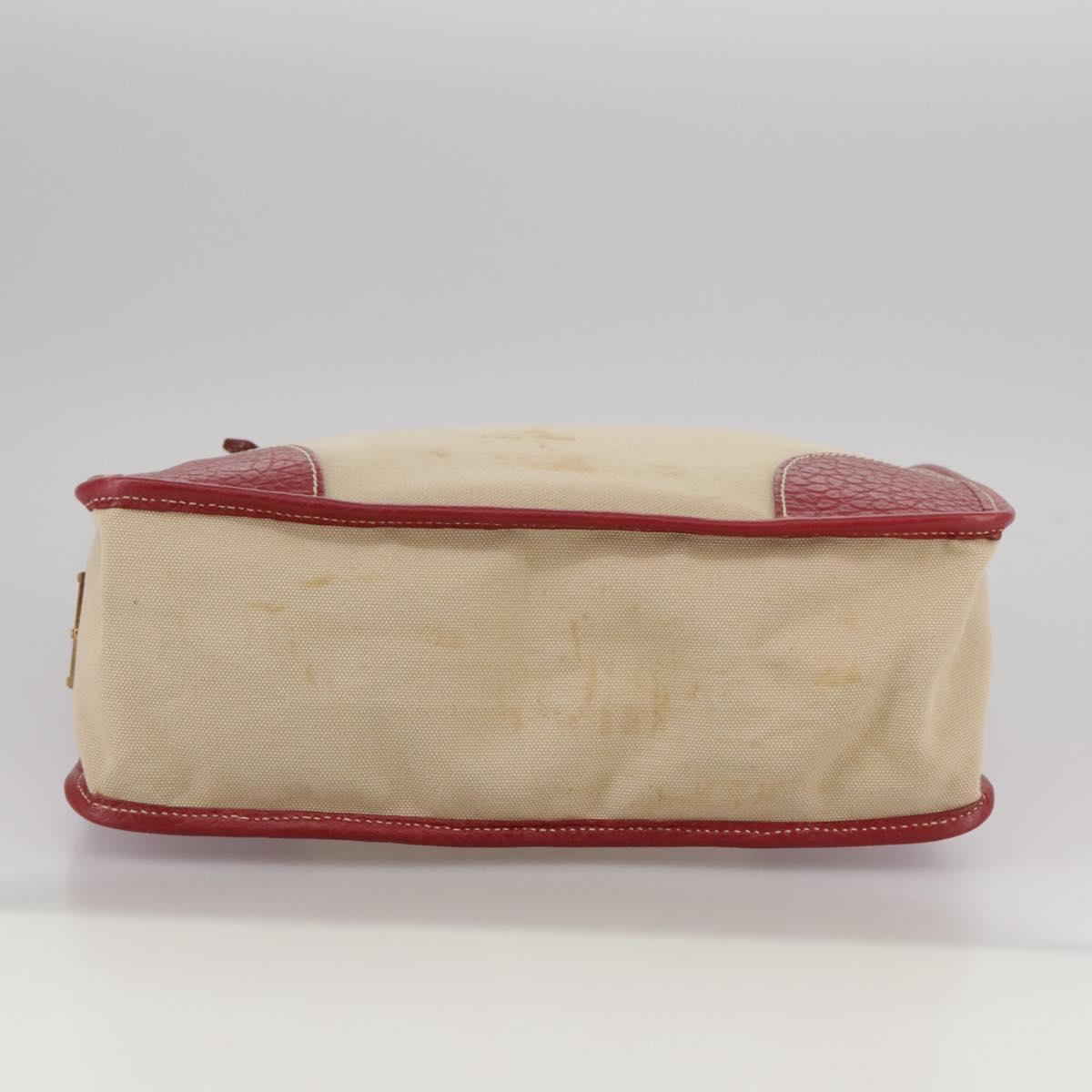 PRADA Chain Tote Bag Canvas Beige Gold Auth 104231