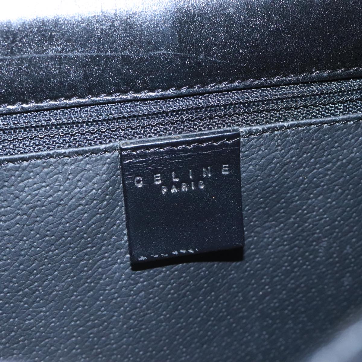 CELINE Macadam Canvas Shoulder Bag PVC Leather Black Gold Auth 104249
