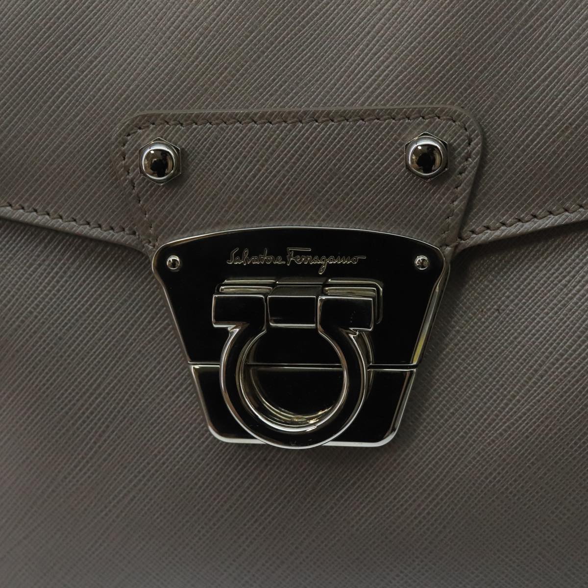 Salvatore Ferragamo Gancini Hand Bag Leather Silver Auth 104358