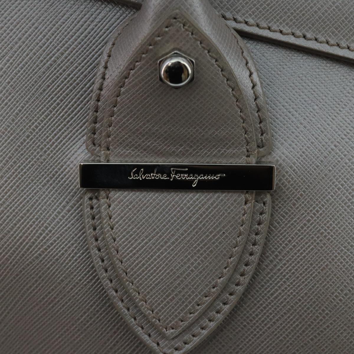 Salvatore Ferragamo Gancini Hand Bag Leather Silver Auth 104358