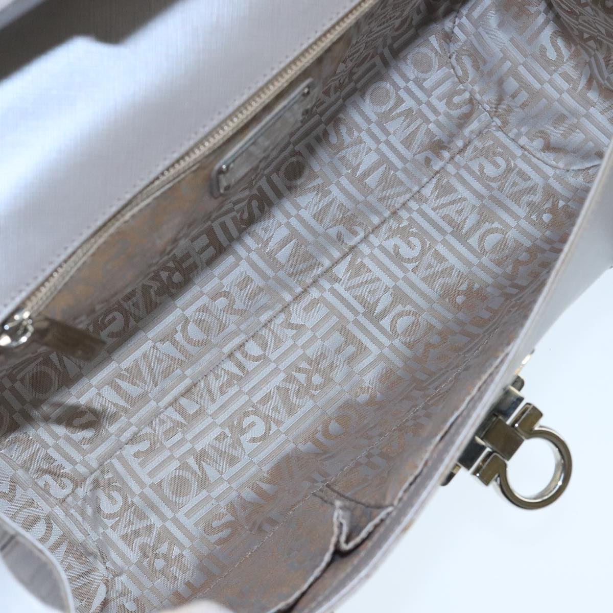 Salvatore Ferragamo Gancini Hand Bag Leather Silver Auth 104358