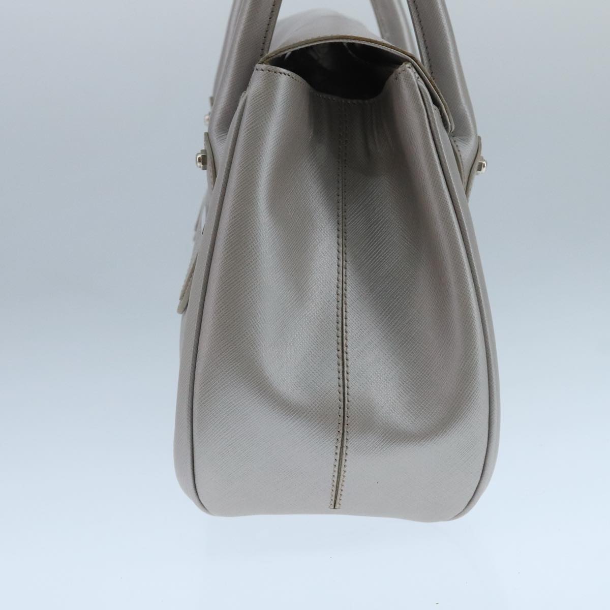 Salvatore Ferragamo Gancini Hand Bag Leather Silver Auth 104358