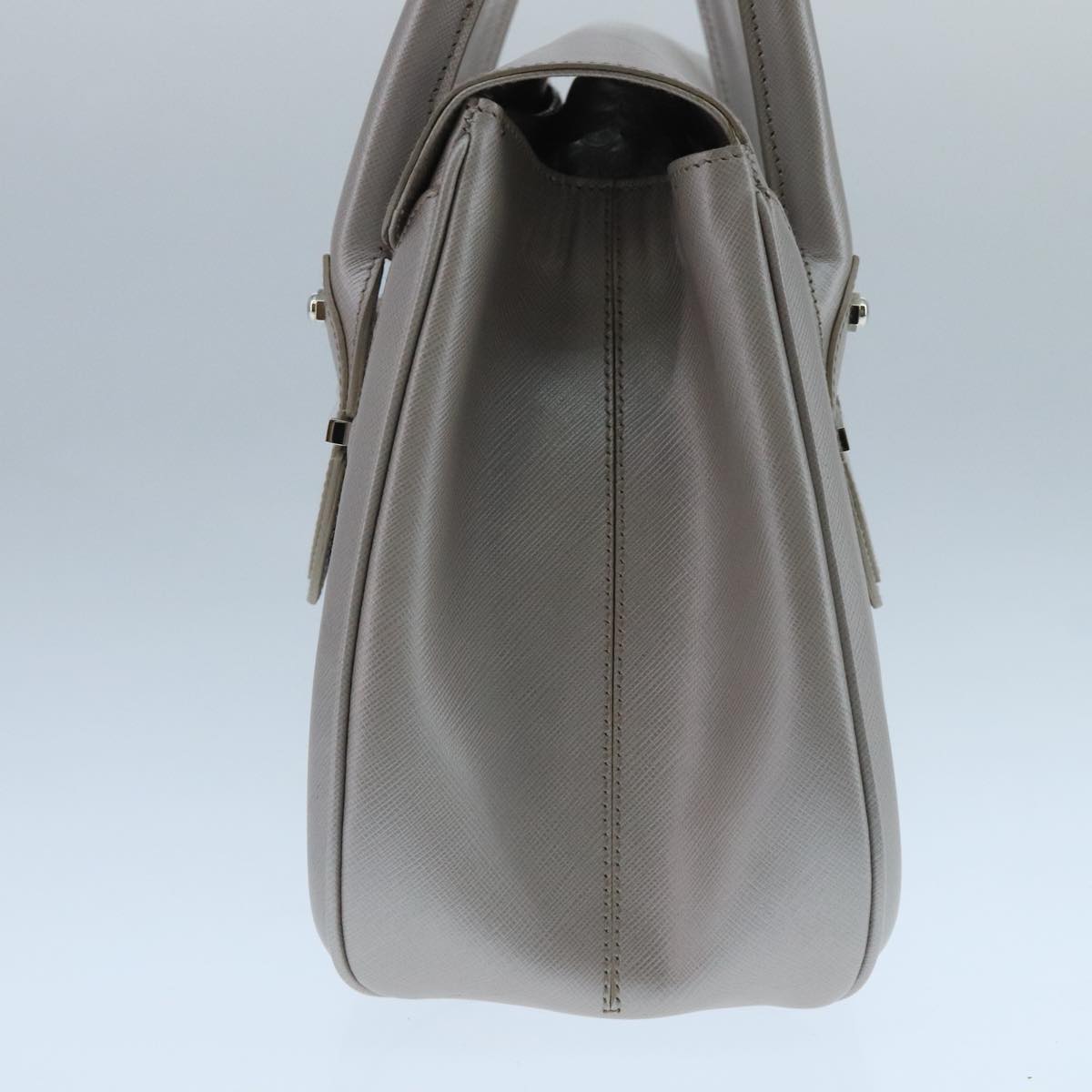 Salvatore Ferragamo Gancini Hand Bag Leather Silver Auth 104358