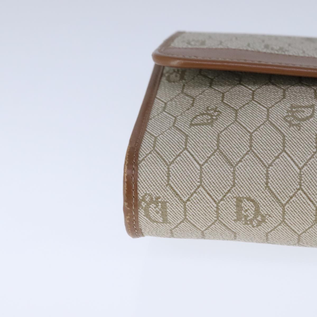 Christian Dior Honeycomb Canvas Chain Shoulder Bag PVC Leather Beige Auth 104360