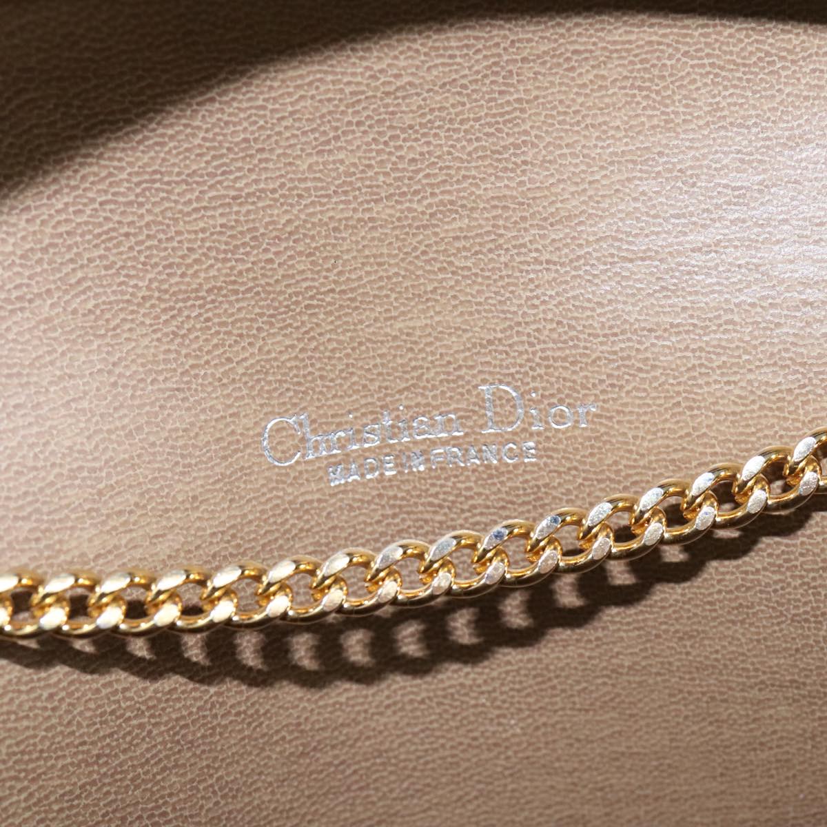 Christian Dior Honeycomb Canvas Chain Shoulder Bag PVC Leather Beige Auth 104360