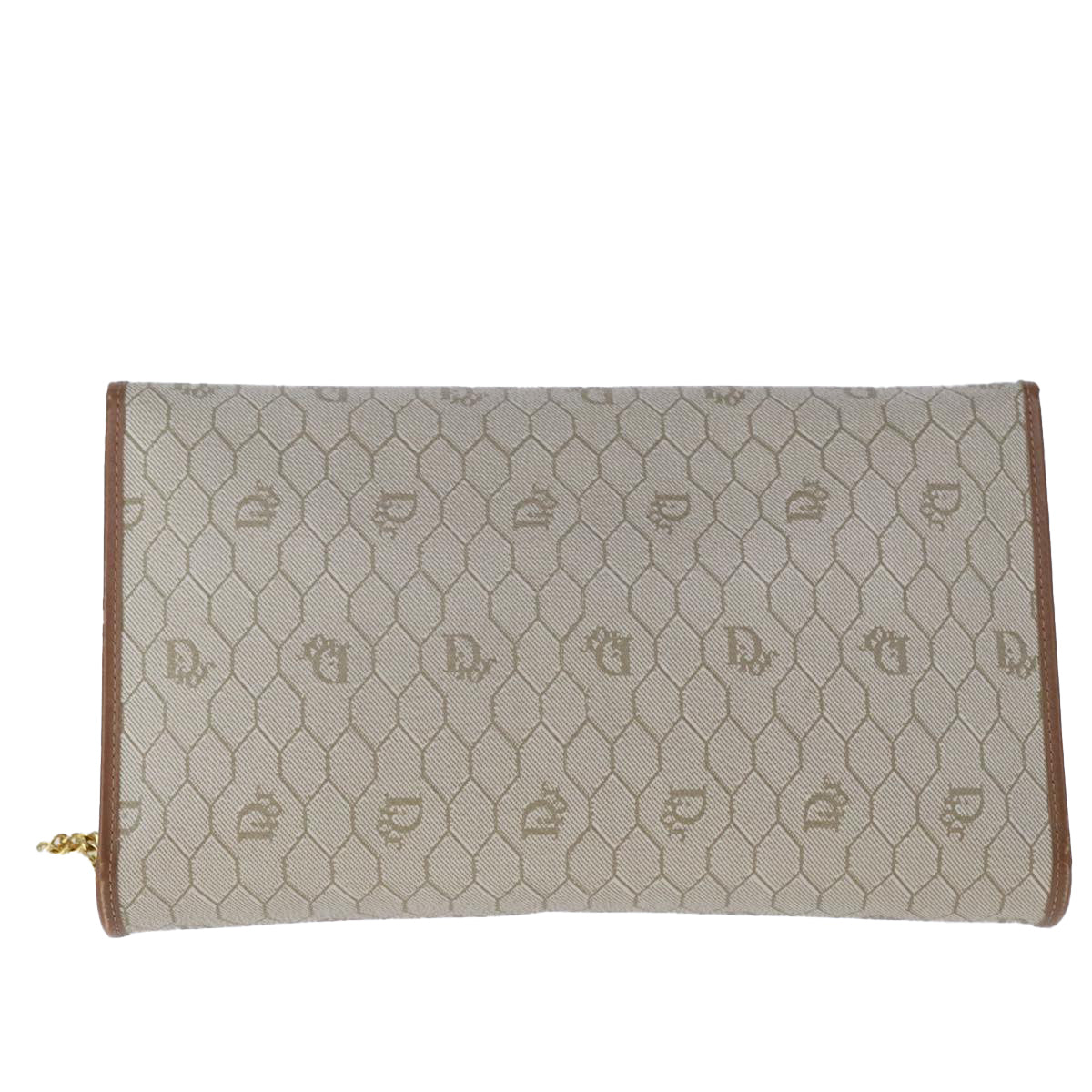 Christian Dior Honeycomb Canvas Chain Shoulder Bag PVC Leather Beige Auth 104360