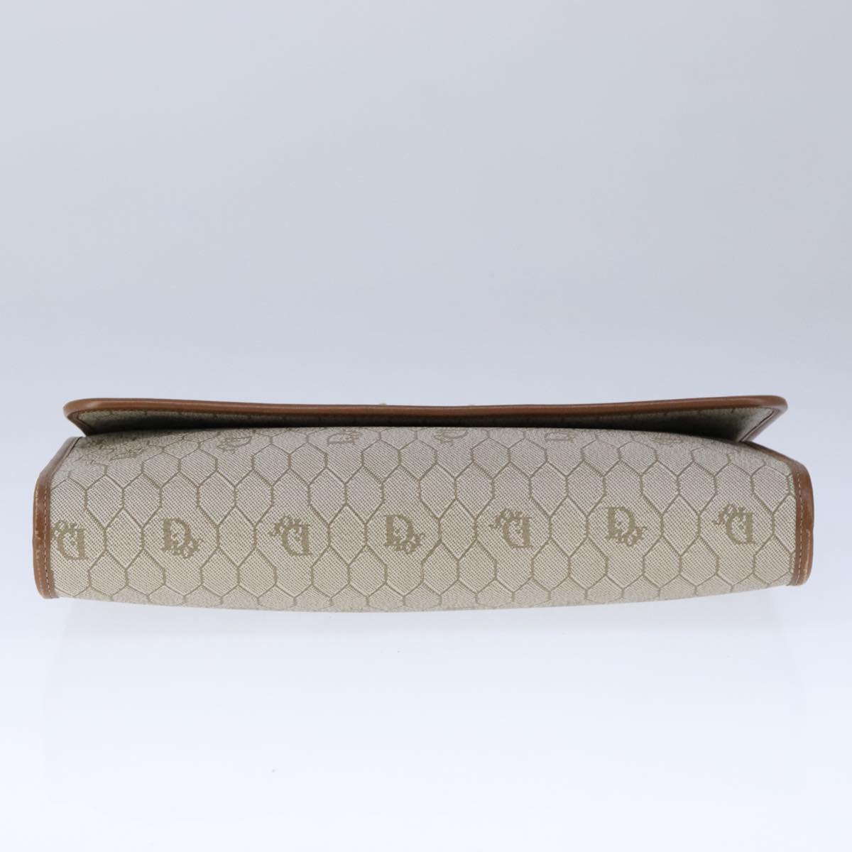Christian Dior Honeycomb Canvas Chain Shoulder Bag PVC Leather Beige Auth 104360