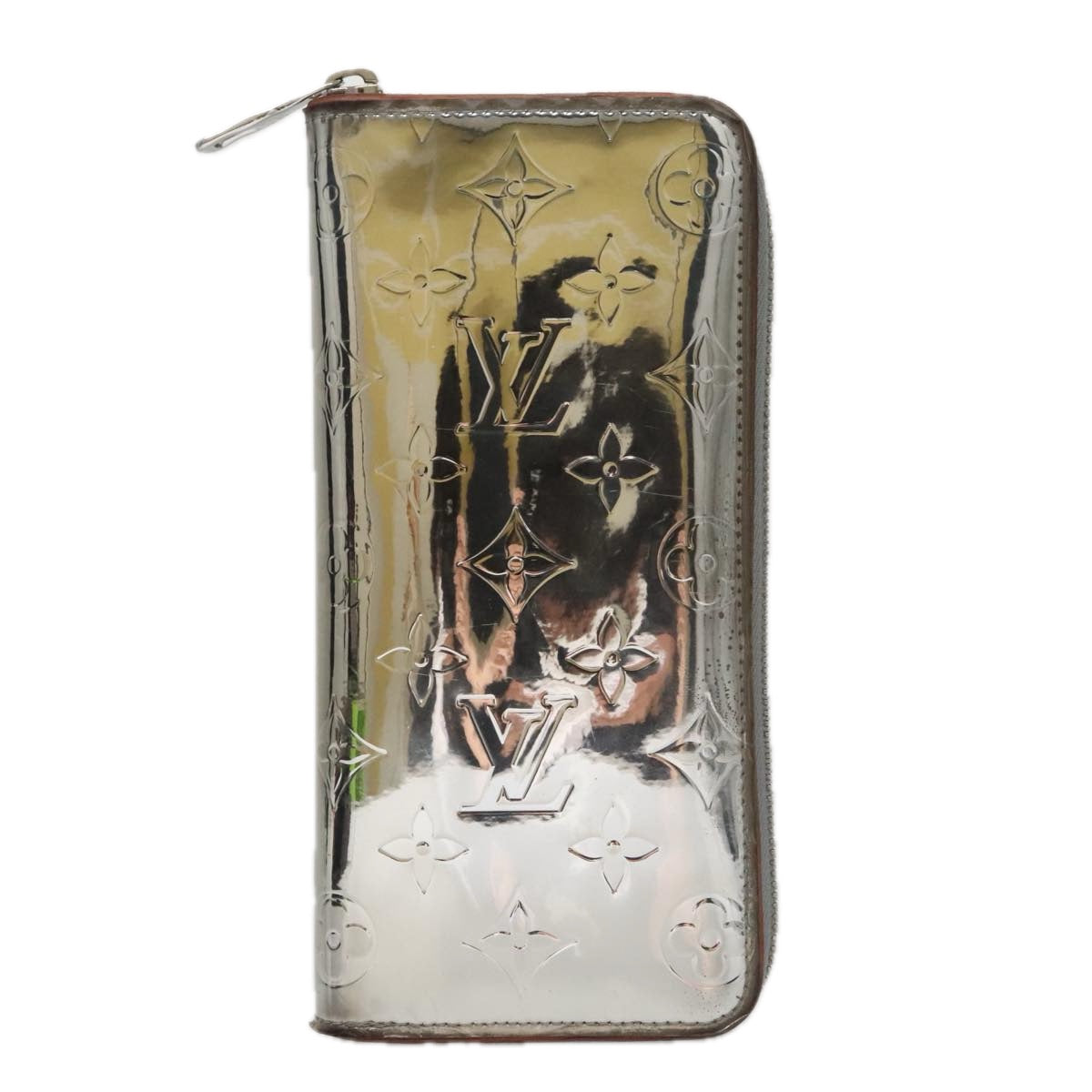 LOUIS VUITTON Monogram Miroir Zippy Wallet Vertical Wallet Silver LV Auth 104402