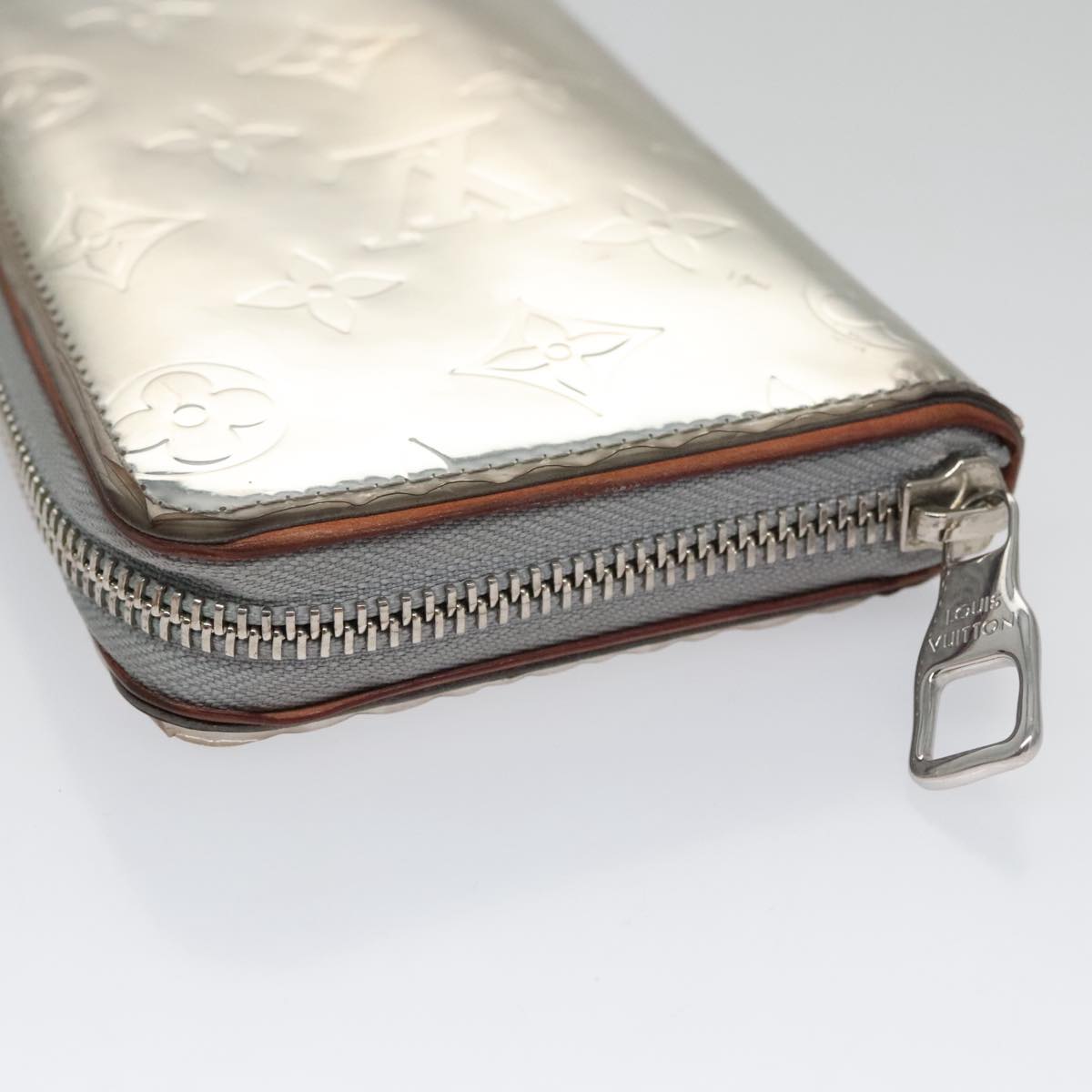 LOUIS VUITTON Monogram Miroir Zippy Wallet Vertical Wallet Silver LV Auth 104402