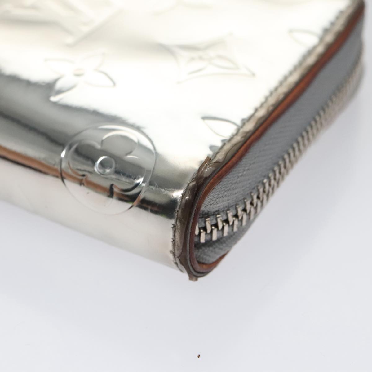 LOUIS VUITTON Monogram Miroir Zippy Wallet Vertical Wallet Silver LV Auth 104402