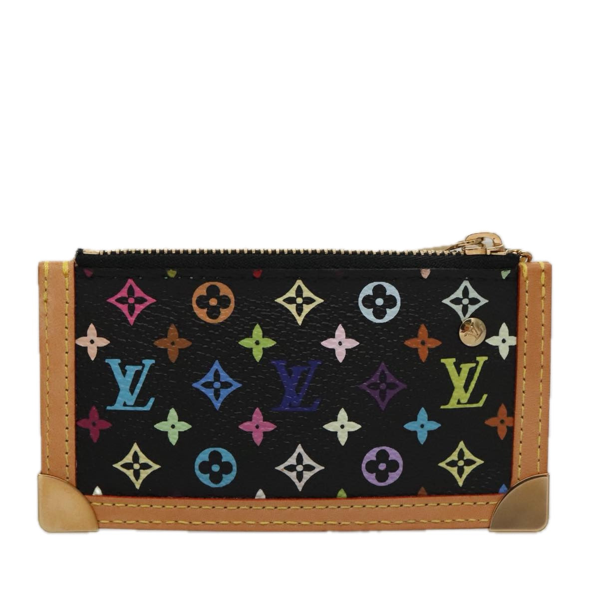 LOUIS VUITTON Monogram Multicolor Pochette Cles Purse Black M92654 Auth 104416SV