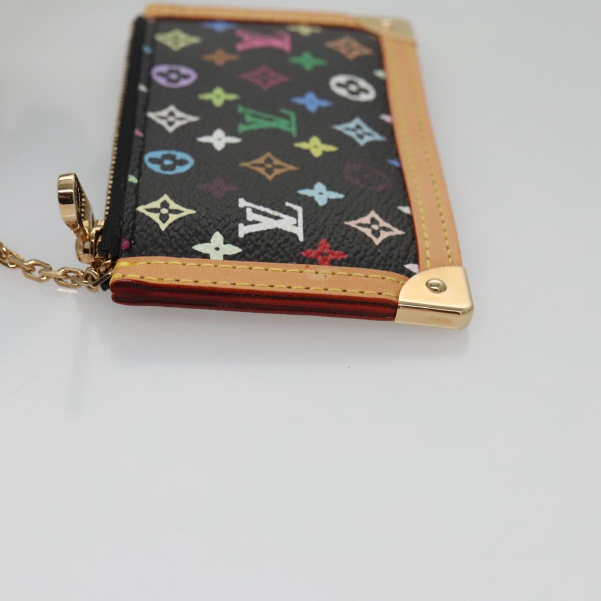 LOUIS VUITTON Monogram Multicolor Pochette Cles Purse Black M92654 Auth 104416SV