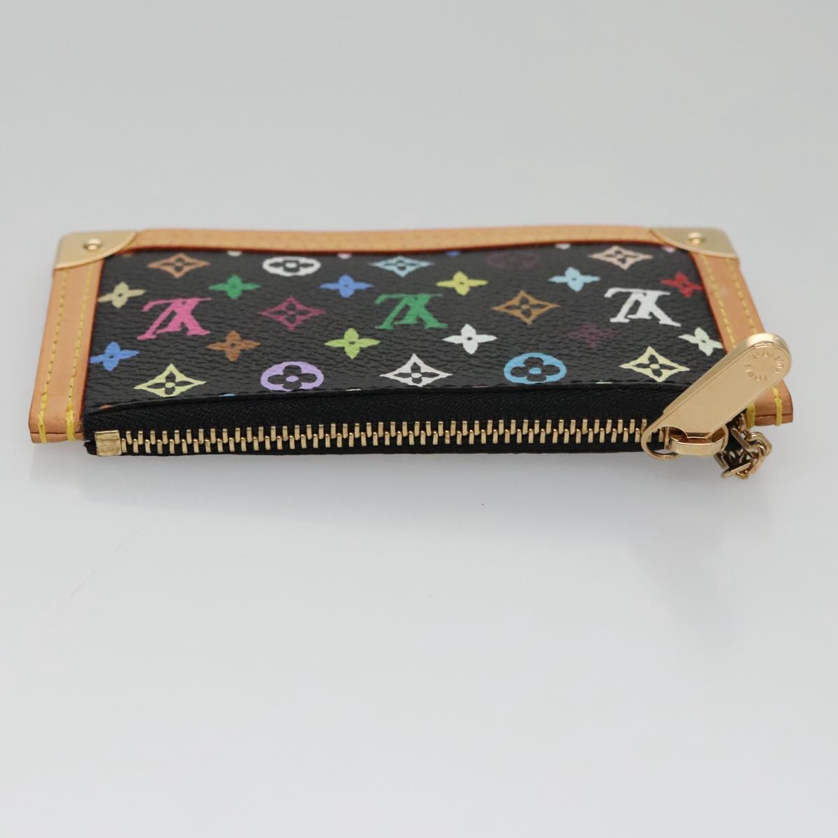 LOUIS VUITTON Monogram Multicolor Pochette Cles Purse Black M92654 Auth 104416SV