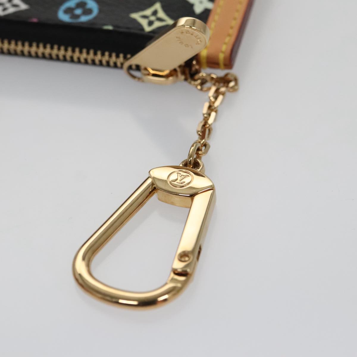 LOUIS VUITTON Monogram Multicolor Pochette Cles Purse Black M92654 Auth 104416SV
