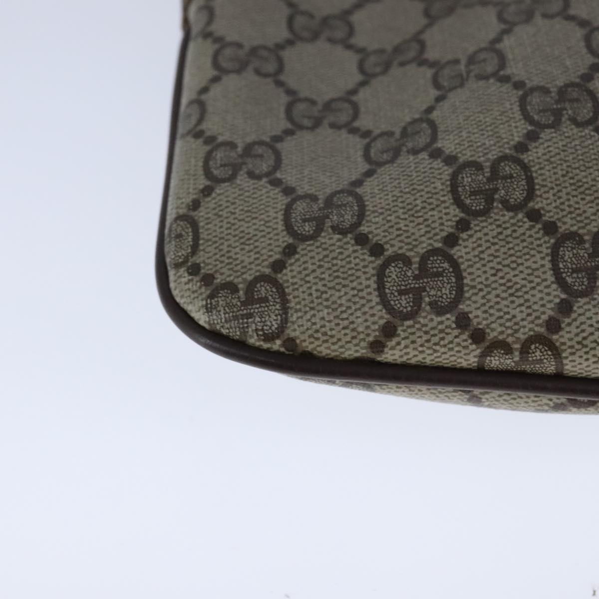 GUCCI GG Supreme Web Sherry Line Shoulder Bag PVC Leather Beige Gold Auth 104419