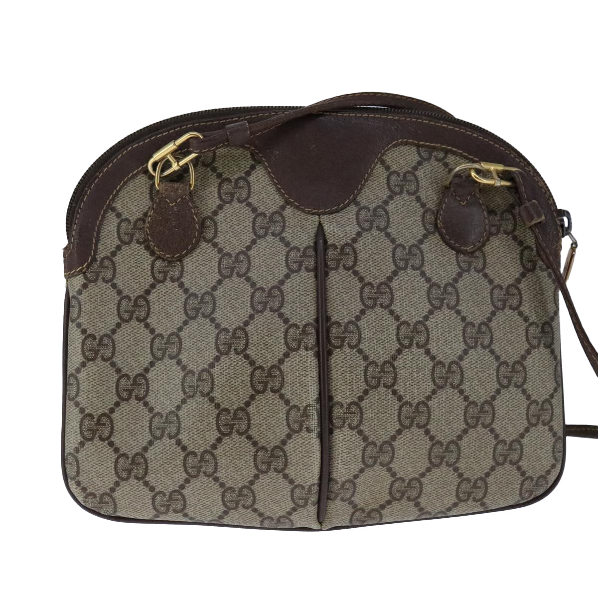 GUCCI GG Supreme Web Sherry Line Shoulder Bag PVC Leather Beige Gold Auth 104419