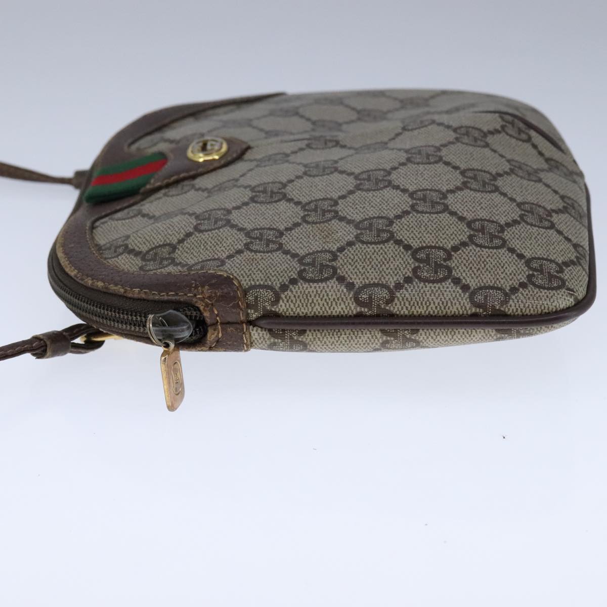GUCCI GG Supreme Web Sherry Line Shoulder Bag PVC Leather Beige Gold Auth 104419