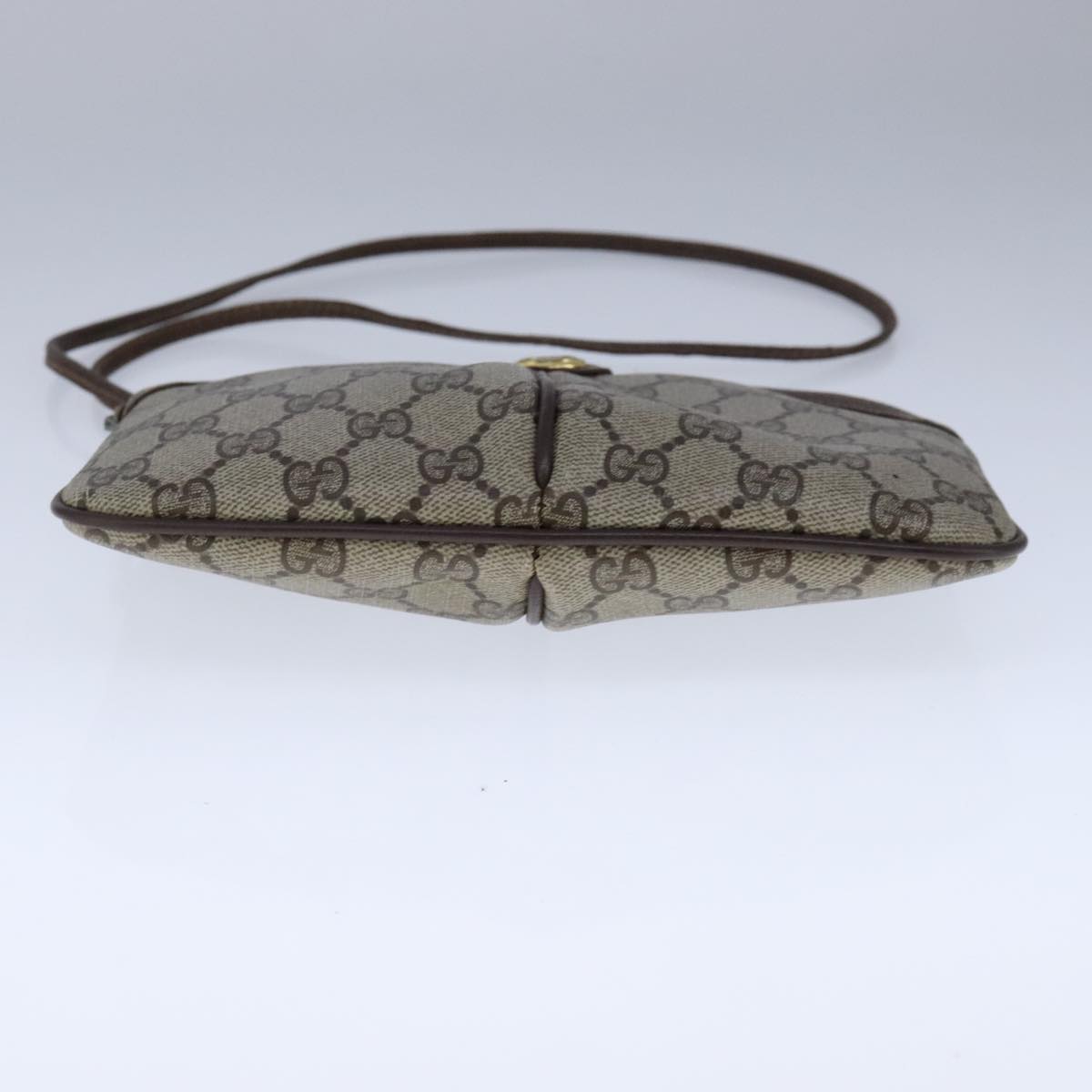 GUCCI GG Supreme Web Sherry Line Shoulder Bag PVC Leather Beige Gold Auth 104419