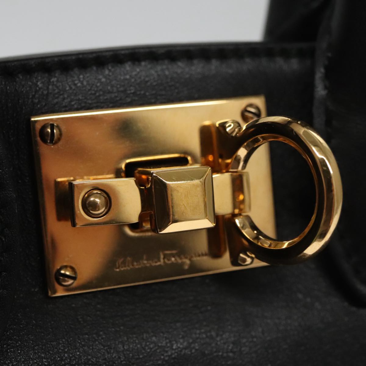 Salvatore Ferragamo Gancini Bag Canvas Leather 2way White Black Auth 104438V