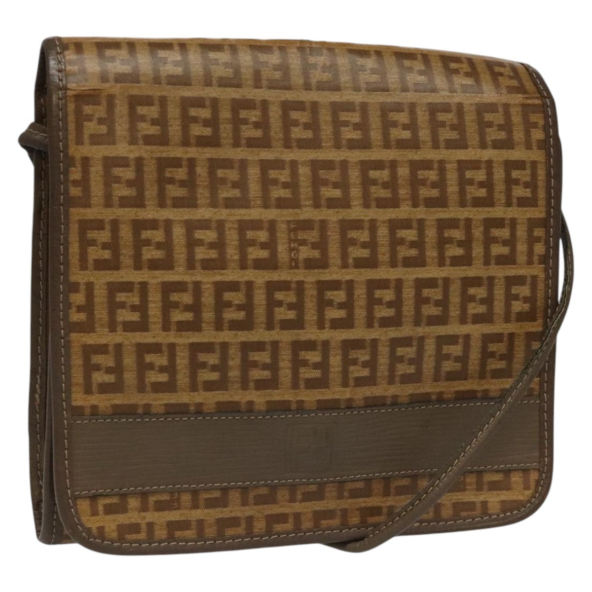 FENDI Zucchino Canvas Shoulder Bag Beige Auth 104456