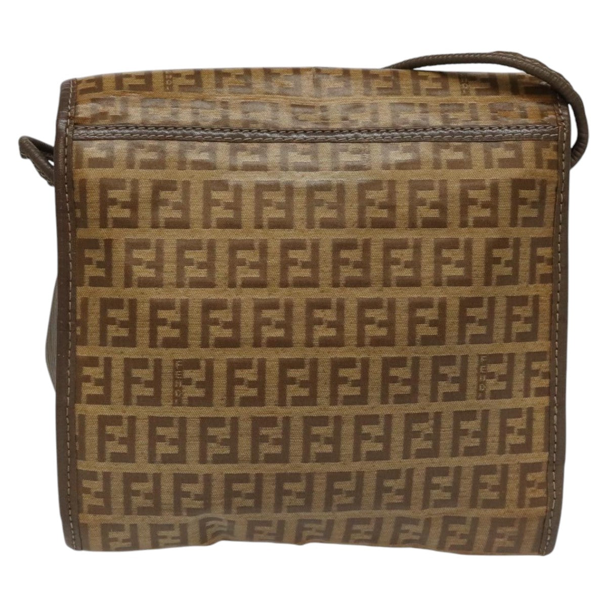 FENDI Zucchino Canvas Shoulder Bag Beige Auth 104456