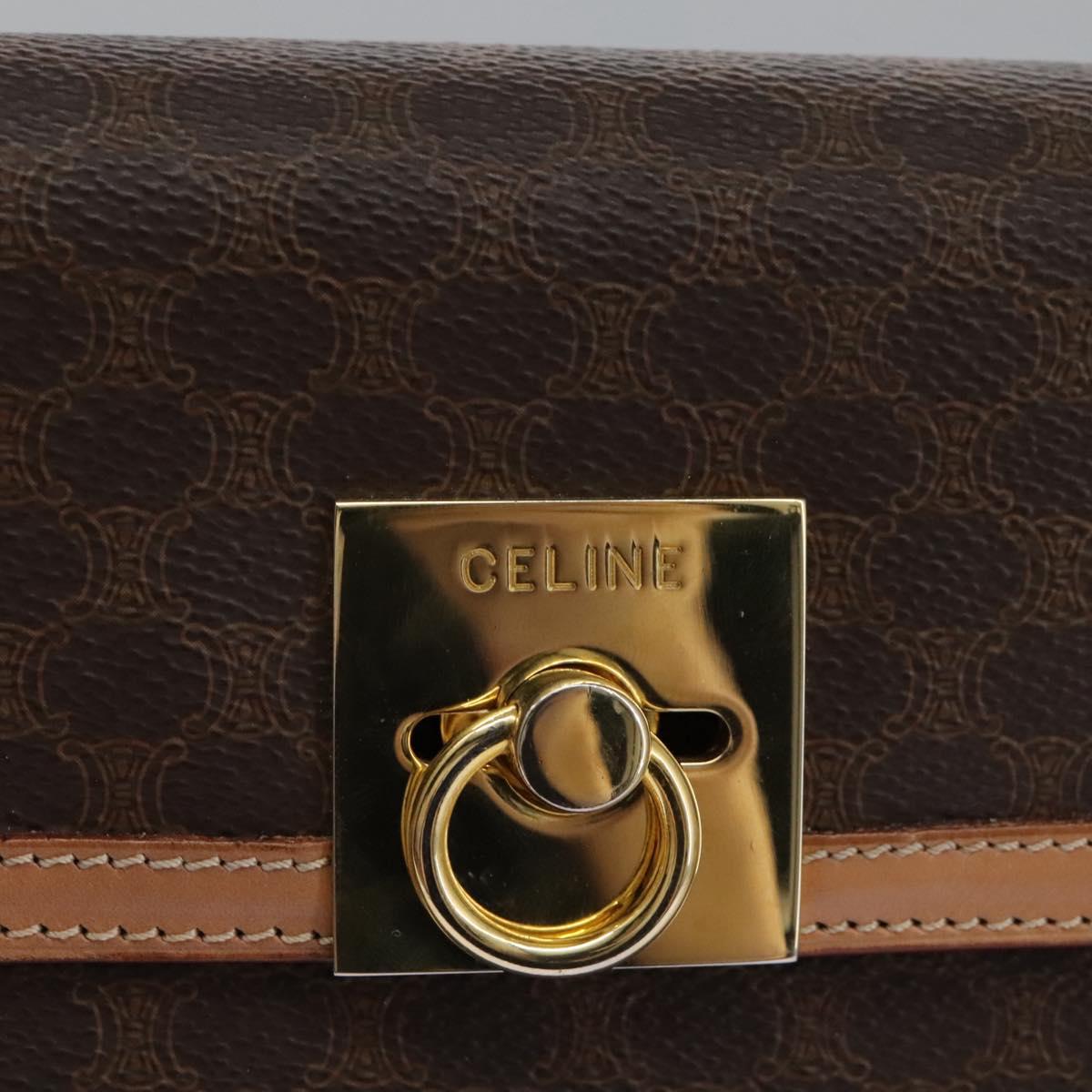 CELINE Macadam Canvas Hand Bag PVC Leather 2way Brown Gold Auth 104480V