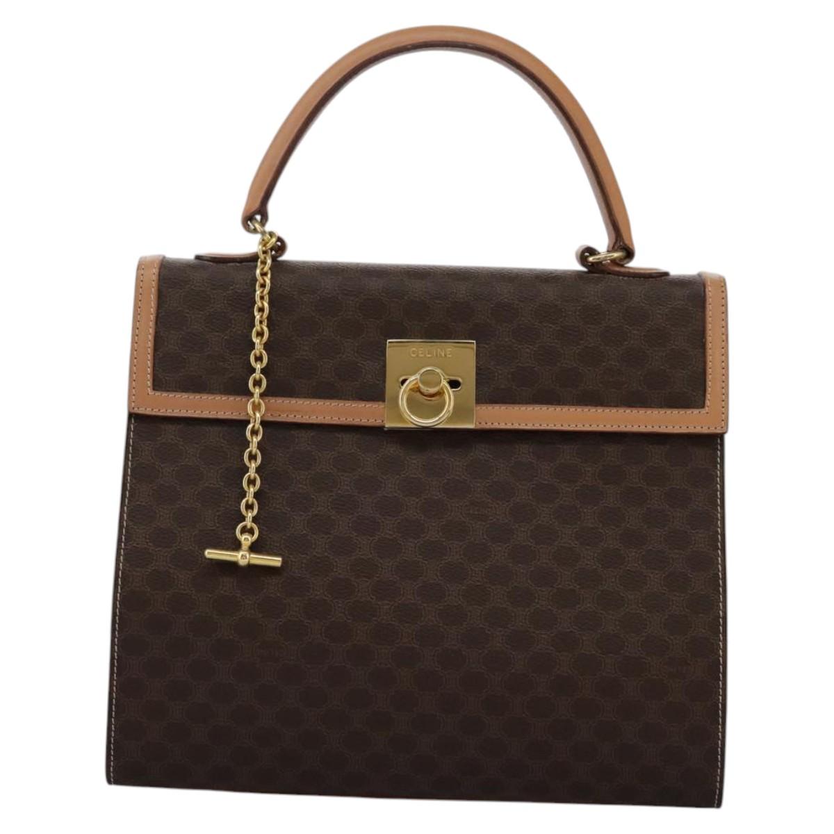 CELINE Macadam Canvas Hand Bag PVC Leather 2way Brown Gold Auth 104480V