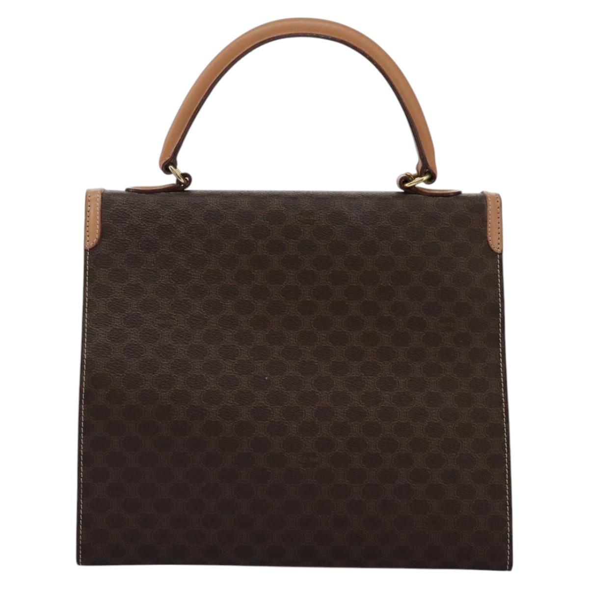 CELINE Macadam Canvas Hand Bag PVC Leather 2way Brown Gold Auth 104480V