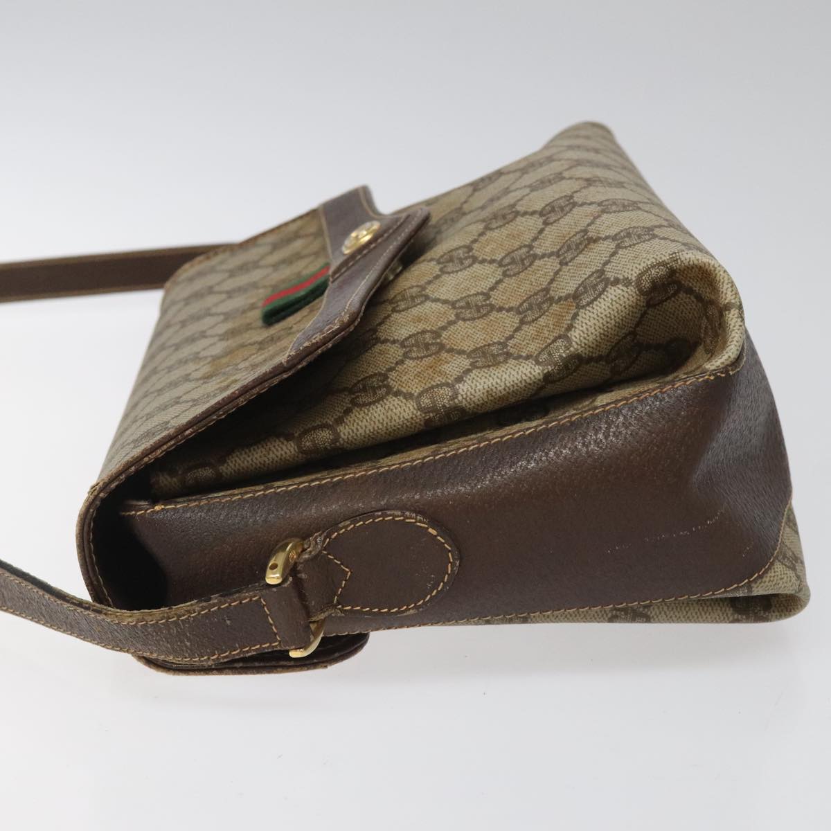 GUCCI GG Supreme Web Sherry Line Shoulder Bag PVC Beige Red Green Auth 104484