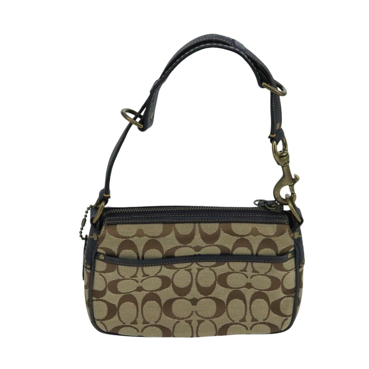 Coach Signature Shoulder Bag Canvas Beige Auth 104502