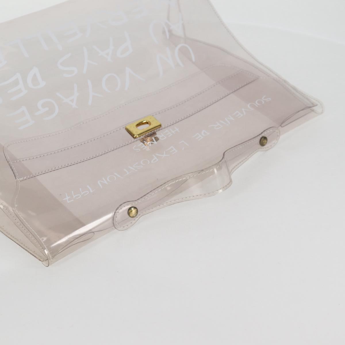 HERMES Vinyl Kelly Hand Bag Vinyl Clear Gold Auth 104506