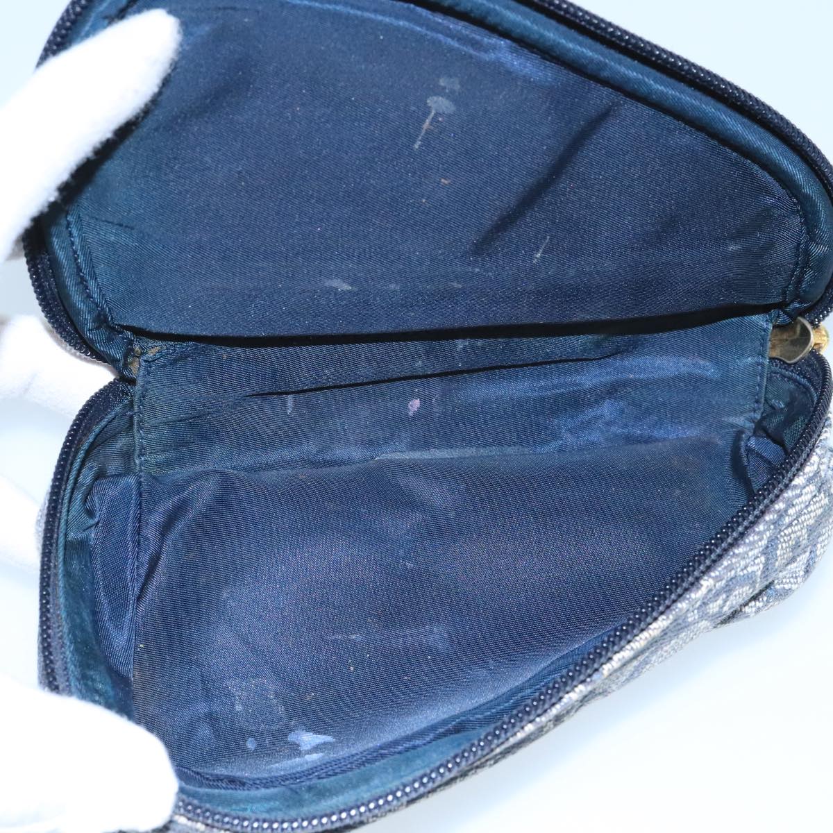 Christian Dior Trotter Canvas Pouch Navy Gold Auth 104571
